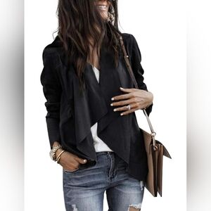 Dynamite Black Faux Suede Open Front Waterfall Blazer Size XS